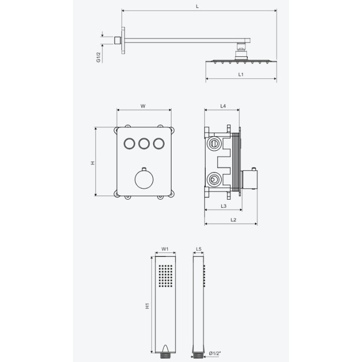 Zestaw prysznicowo-wannowy Excellent Krotos, podtynkowy, bateria termostatyczna, 2 wyjścia wody, czarny mat