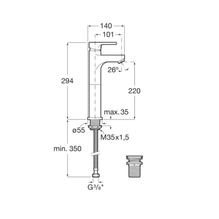 Bateria umywalkowa wysoka Roca Atlas jednouchwytowa Cold Start, chrom - sanitbuy.pl