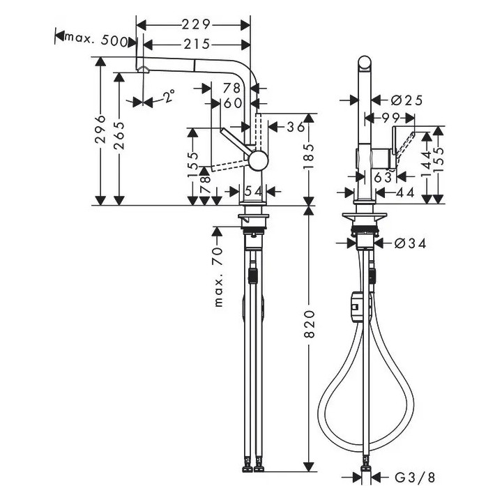 Bateria kuchenna Hansgrohe Talis M54, jednouchwytowa, z wyciąganą wylewką, 2jet, sBox - czarny chrom szczotkowany