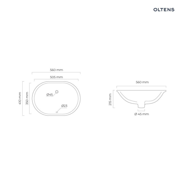 Umywalka podblatowa Oltens Drammen, prostokątna 48x36,5 cm, z powłoką SmartClean - biała