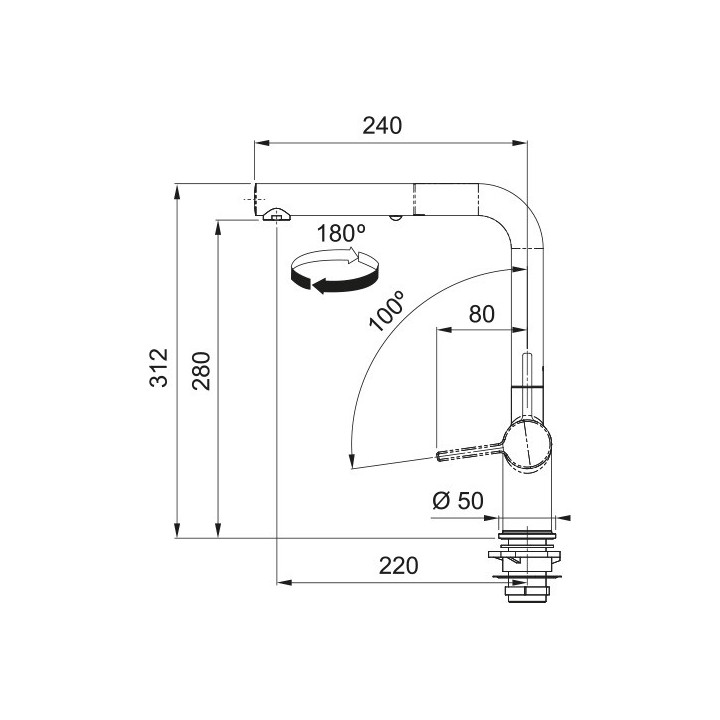 Bateria z wyciąganą wylewką Franke MYTHOS PULL-OUT - stal szlachetna
