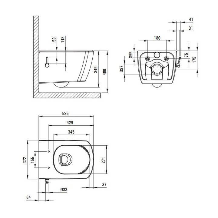 Miska Wc z deską bezkołnierzową, Deante Round, biała