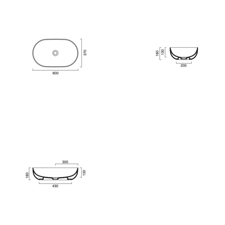 Umywalka nablatowa Catalano Sfera owalna 60x42 cm, bez otworu na baterię, bez przelewu - biały połysk