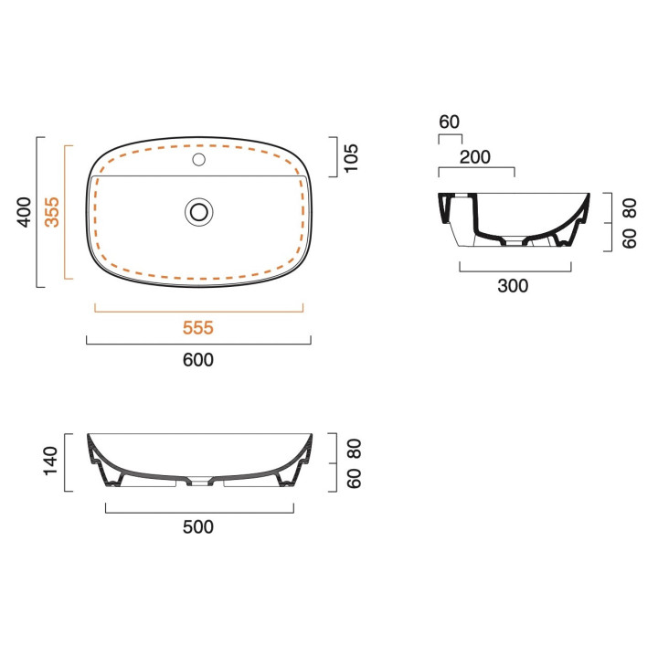 Umywalka wpuszczana w blat Catalano Green Lux 65x42 cm otwór na baterię, bez przelewu, biała - sanitbuy.pl