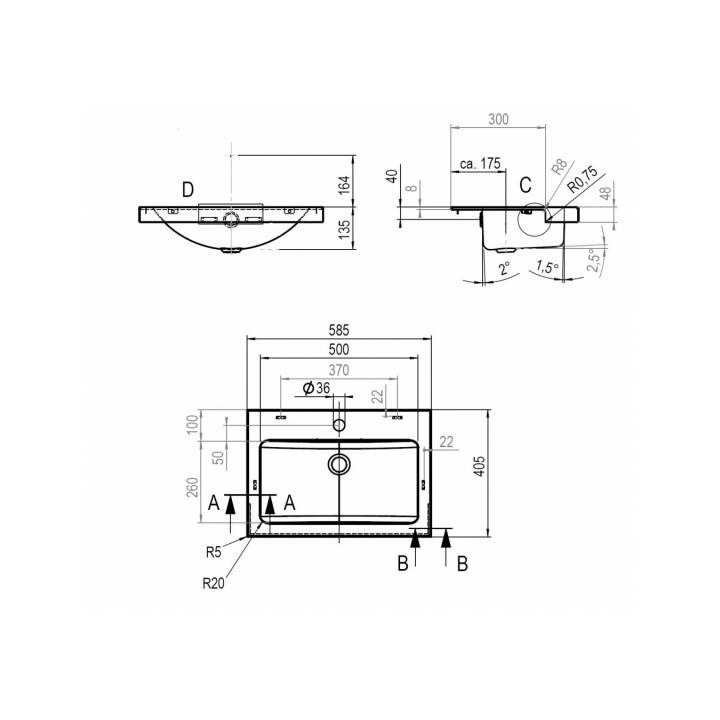 Umywalka Alape HB.R585H półblatowa 585x405 mm- sanitbuy.pl
