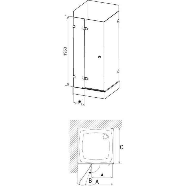 Drzwi prysznicowe i ścianka stała BSDPS 100x100 P Ravak Brilliant z wejściem z przodu - wersja prawa, chrom + transparent- sanit