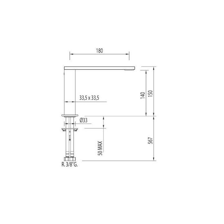 Bateria Tres Cuadro-Tres umywalkowa bez korka automatycznego- sanitbuy.pl