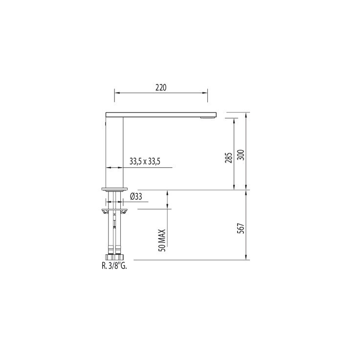 Bateria Tres Cuadro-Tres umywalkowa bez korka automatycznego- sanitbuy.pl