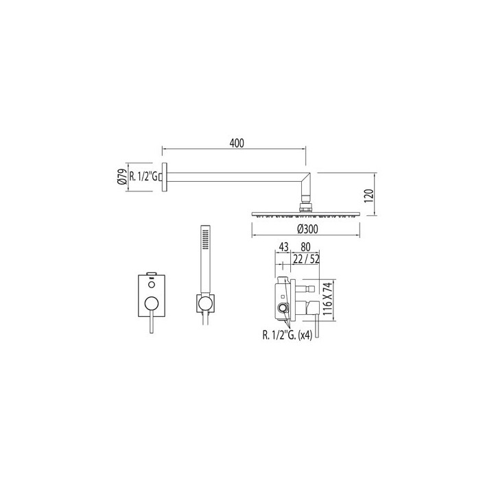 Zestaw Max-Tres natryskowy z baterią podtynkową, z głowicą- sanitbuy.pl