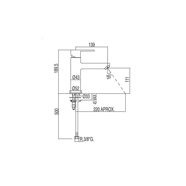 Bateria Tres Lex-Tres umywalkowa wysoka bez korka- sanitbuy.pl