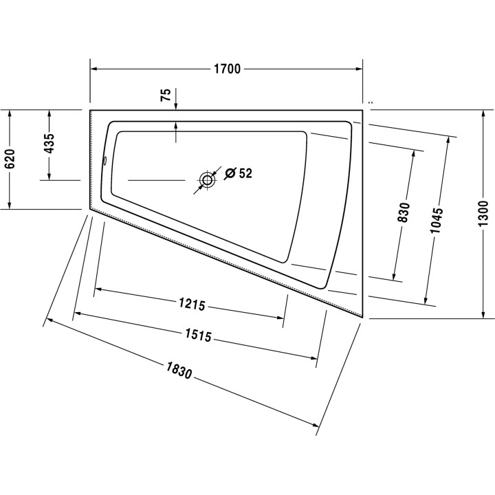 Wanna Duravit Paiova narożna prawa,  170x130 cm- sanitbuy.pl