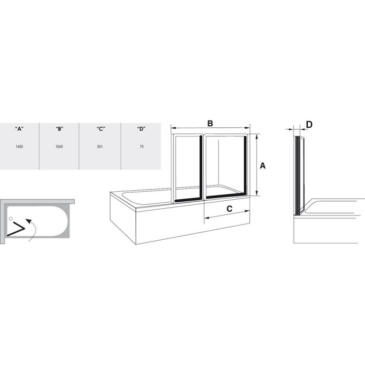Parawan nawannowy Ravak VS2 105 Satyna + Transparent- sanitbuy.pl