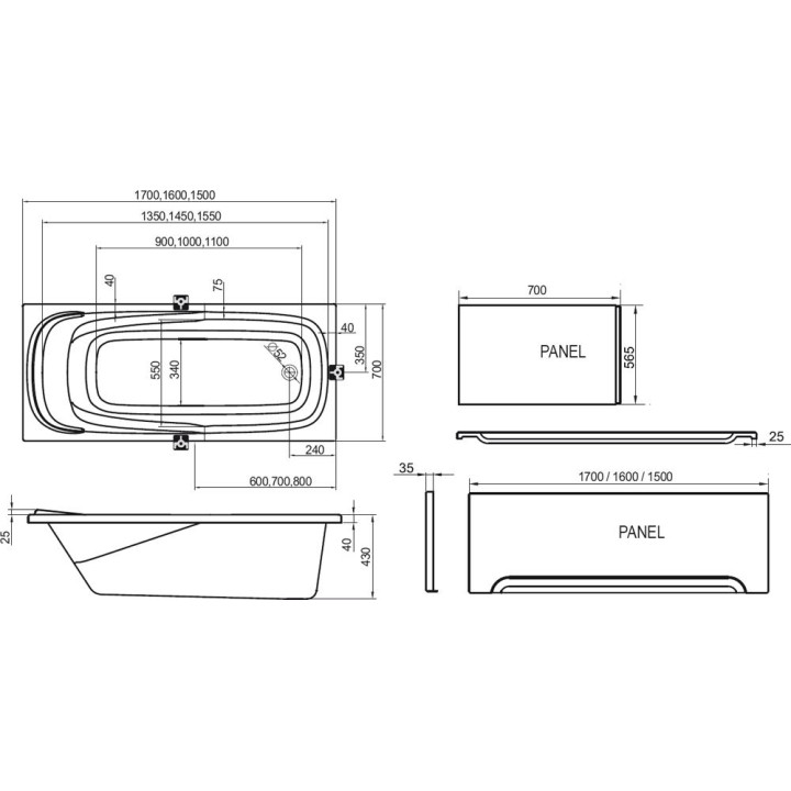 Wanna Ravak Vanda II prostokątna 170x70 cm- sanitbuy.pl