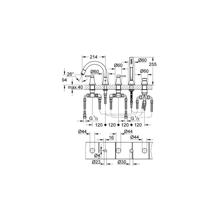 Bateria wannowa Grohe Grandera pięciootworowa- sanitbuy.pl