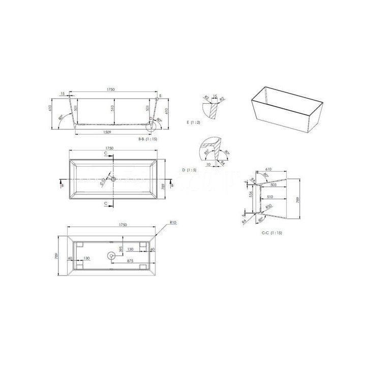 Wanna Marmite Carmel 175x79 cm bez przelewu- sanitbuy.pl