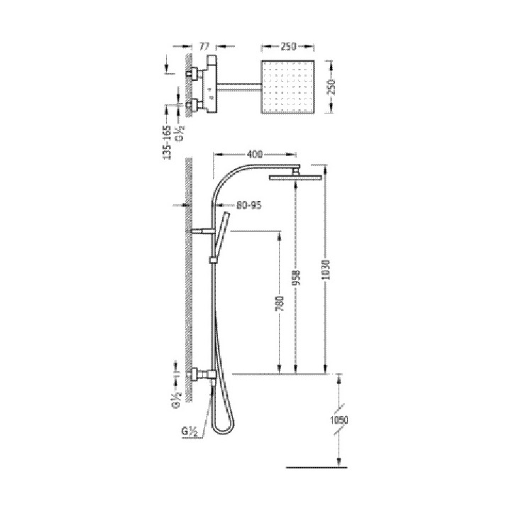 Zestaw natryskowy Cuadro - Tres do baterii podtynkowych, głowica 250x250 mm- sanitbuy.pl