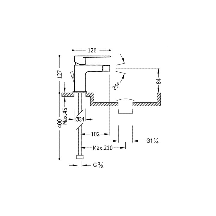 Bateria bidetowa Class - Tres, bez korka automatycznego, z rączką- sanitbuy.pl