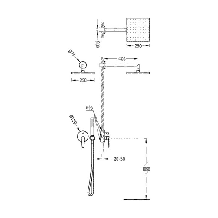 Zestaw natryskowy Class - Tres, z baterią podtynkową, z głowicą natryskową 250 x 250- sanitbuy.pl