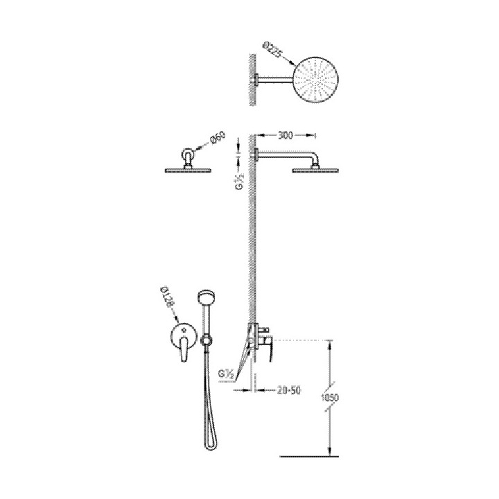 Zestaw natryskowy Flat - Tres z baterią podtynkową, z głowicą natryskową o średnicy 225 mm- sanitbuy.pl