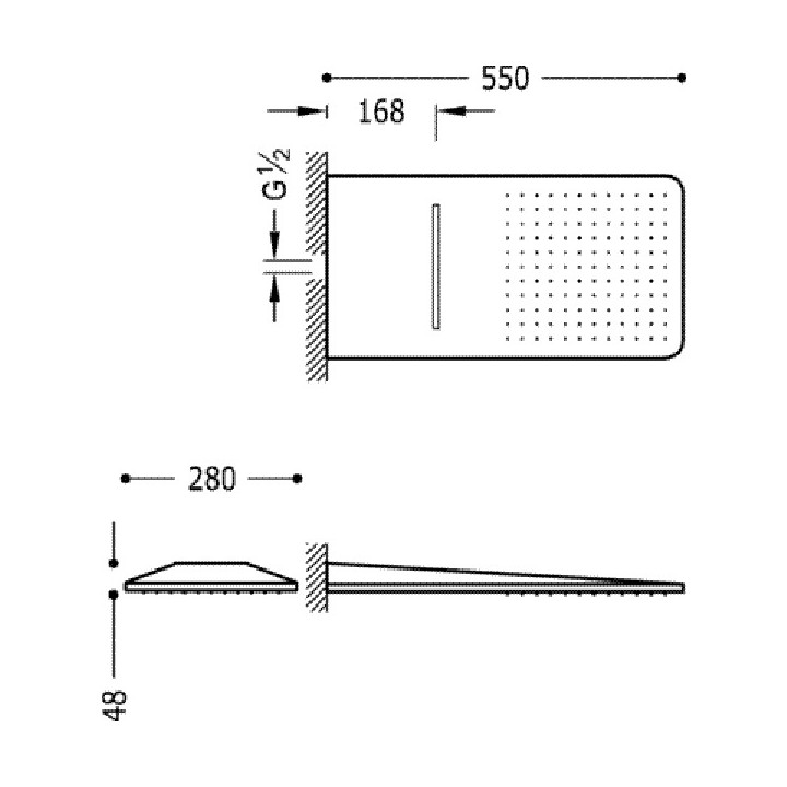 Natrysk ścienny Tres 280x550 mm, 2 rodzaje strumienia: kaskada  i deszczowy- sanitbuy.pl