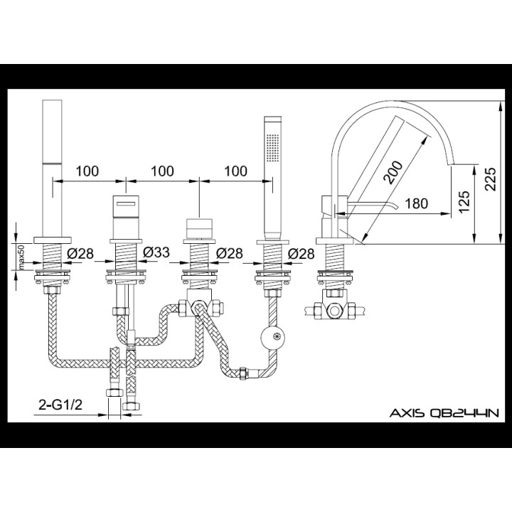Bateria wannowa Kohlman Axis 4 otworowa- sanitbuy.pl