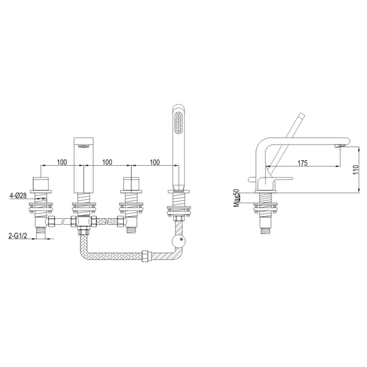 Bateria wannowa Kohlman Saxo 4 otworowa- sanitbuy.pl