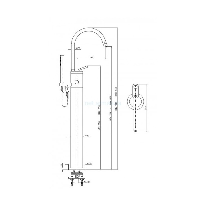Bateria wannowo-natryskowa Zucchetti  Isystick wolnostojąca- sanitbuy.pl