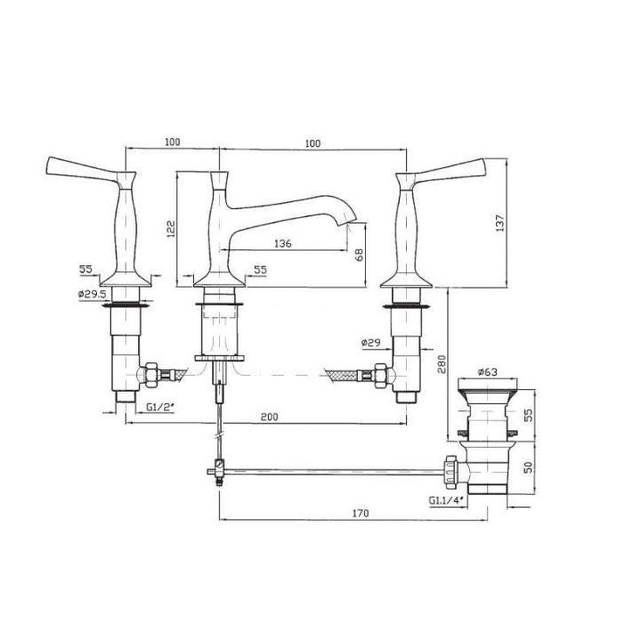 Bateria umywalkowa Zucchetti Bellagio  3-otworowa - sanitbuy.pl