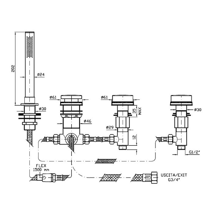 Bateria wannowa Zucchetti  Savoy 4-otworowa- sanitbuy.pl