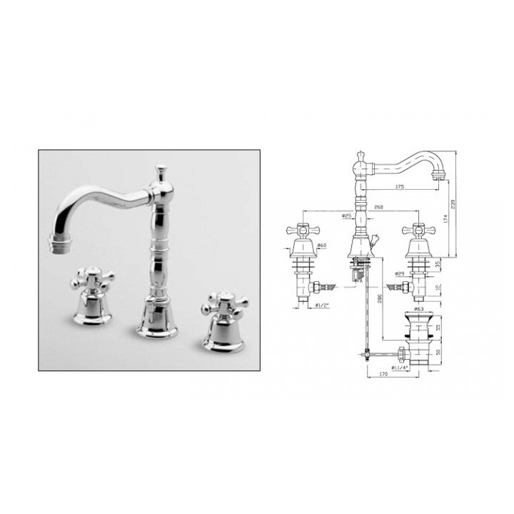 Bateria umywalkowa Zucchetti Delfi 3-otworowa  - sanitbuy.pl