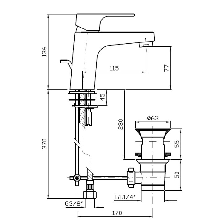 Bateria umywalkowa Zucchetti  Wind ścienna - sanitbuy.pl