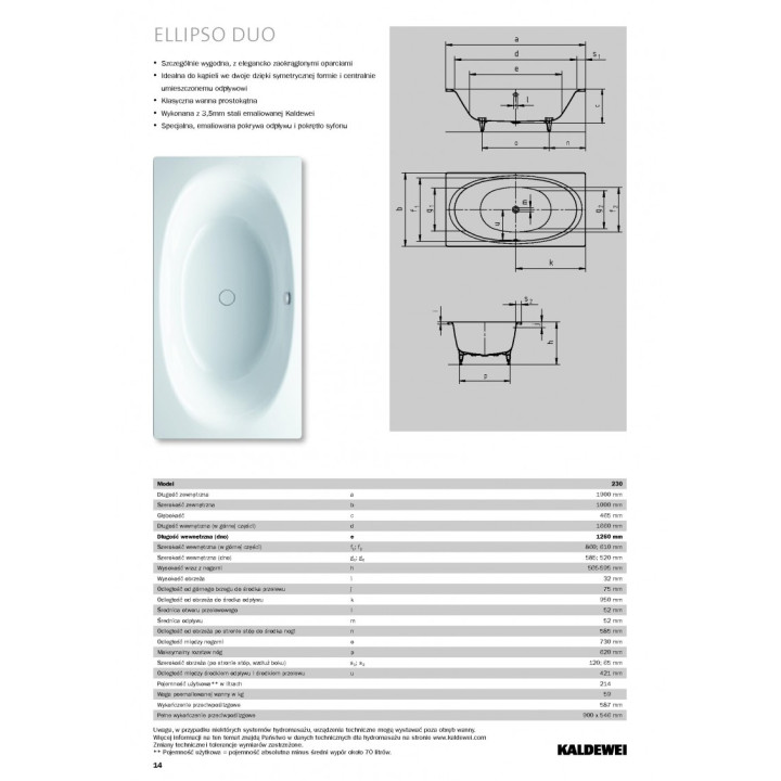 Wanna Kaldewei Ellipso Duo  230 190x100x45 cm- sanitbuy.pl
