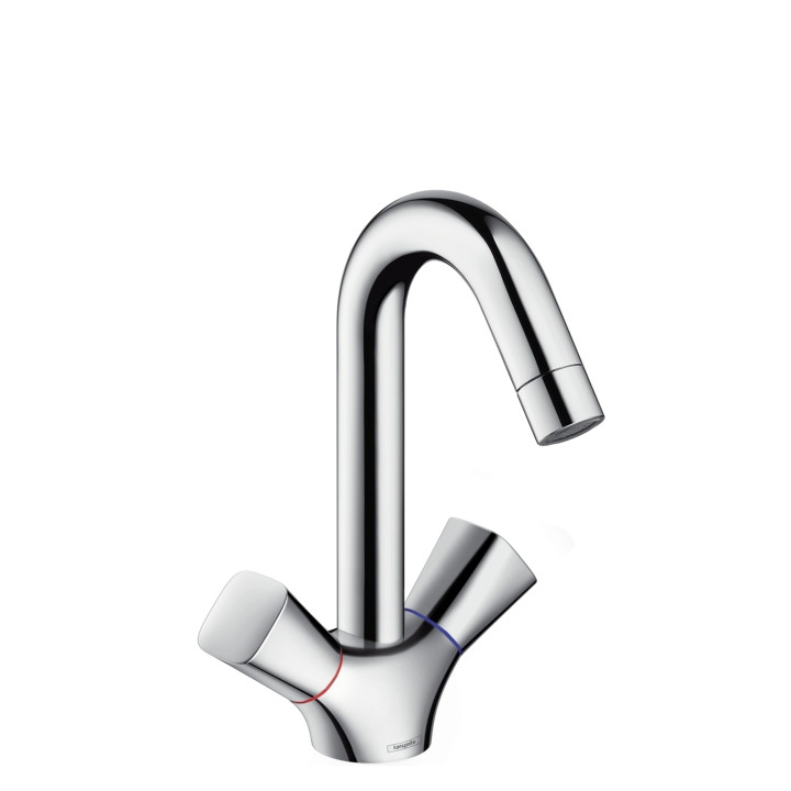 Dwuuchwytowa  bateria umywalkowa 150 Hangrohe Logis z obrotowa wylewką o 120 st. i kompletem odpływowym- sanitbuy.pl