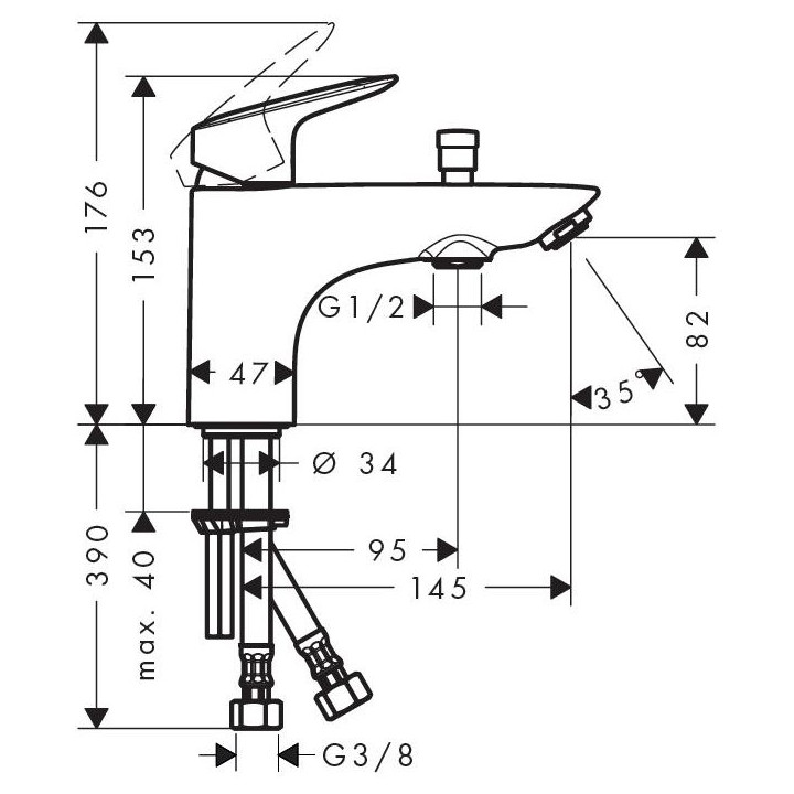 Bateria wannowa Hangrohe Logis jednouchwytowa Monotrou- sanitbuy.pl