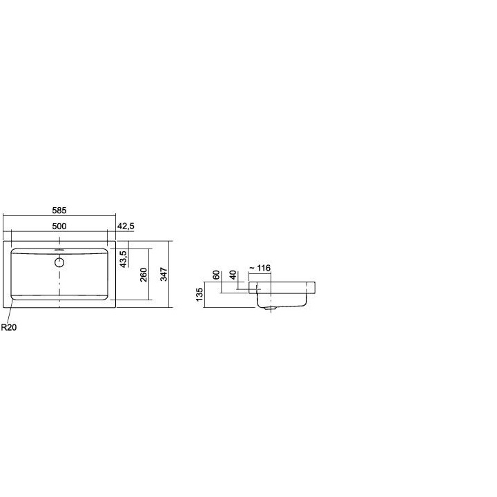 Umywalka Alape AB.R585.1 stawiana na blacie 58x 35cm- sanitbuy.pl