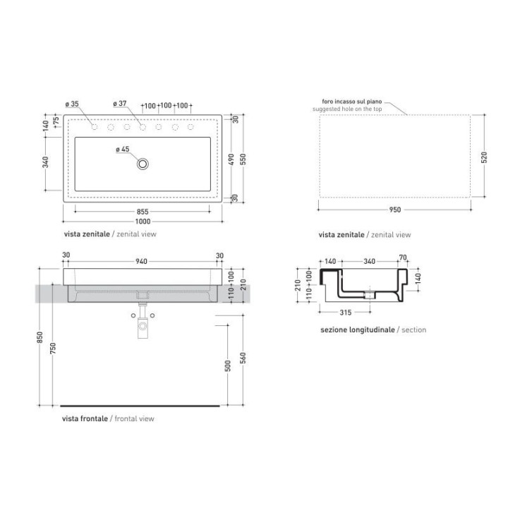 Umywalka  Flaminia  Acquagrande  100 cm- sanitbuy.pl