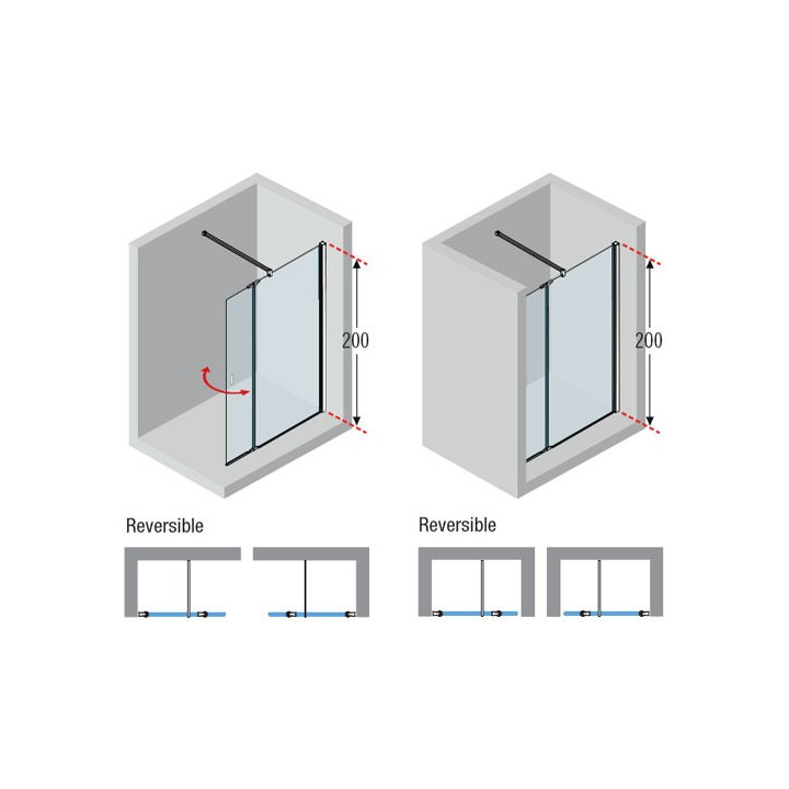 Ścianka stała prysznicowa Novellini Kuadra H2 ze skrzydłem obrotowym 80+37 cm- sanitbuy.pl