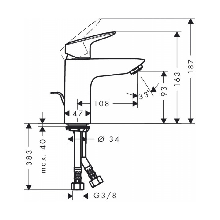 Jednouchwytowa bateria umywalkowa 100 CoolStart, DN 15, Hangrohe Logis, z kompletem odpływowym- sanitbuy.pl