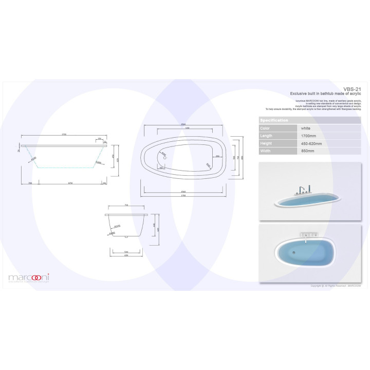 Wanna do zabudowy MARCOONI VBS-21 170x85 cm- sanitbuy.pl