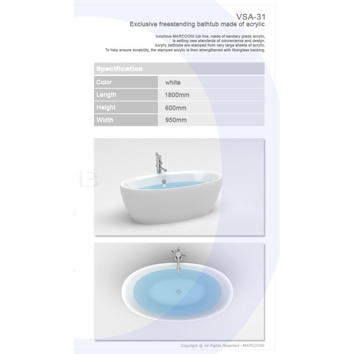 Wanna MARCOONI VSA-31 180x95 cm, wolnostojąca- sanitbuy.pl