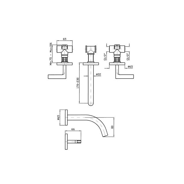 Bateria umywalkowa Zucchetti Simply Beautiful 3-otworowa, ścienna- sanitbuy.pl