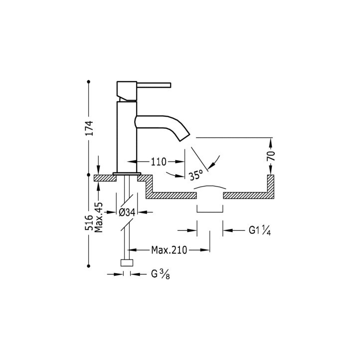 Bateria umywalkowa  Study - Tres, wys.17,4 cm z korkiem- sanitbuy.pl
