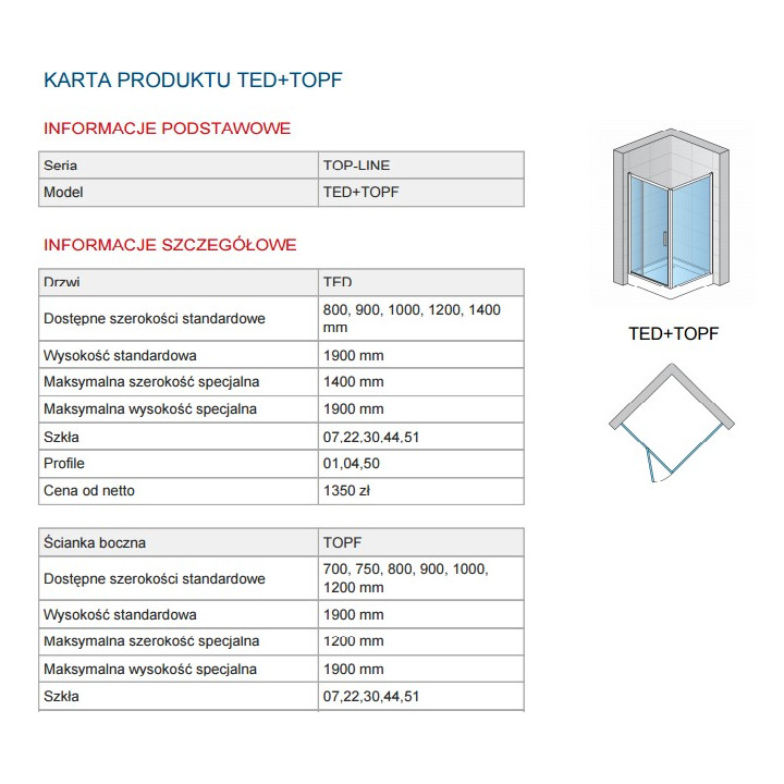 Drzwi SanSwiss  TOP-Line jednoczęściowe ze ścianką stałą w linii 100cm- sanitbuy.pl