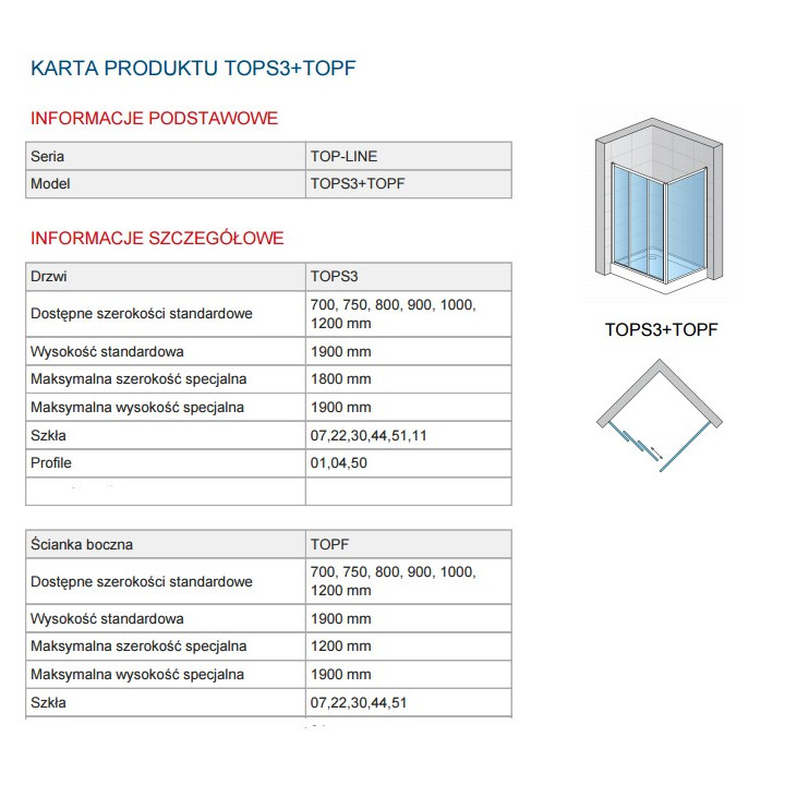 Drzwi SanSwiss przesuwne trzyczęściowe TOP- LINE  70 cm, połysk, szkło przeźroczyste- sanitbuy.pl