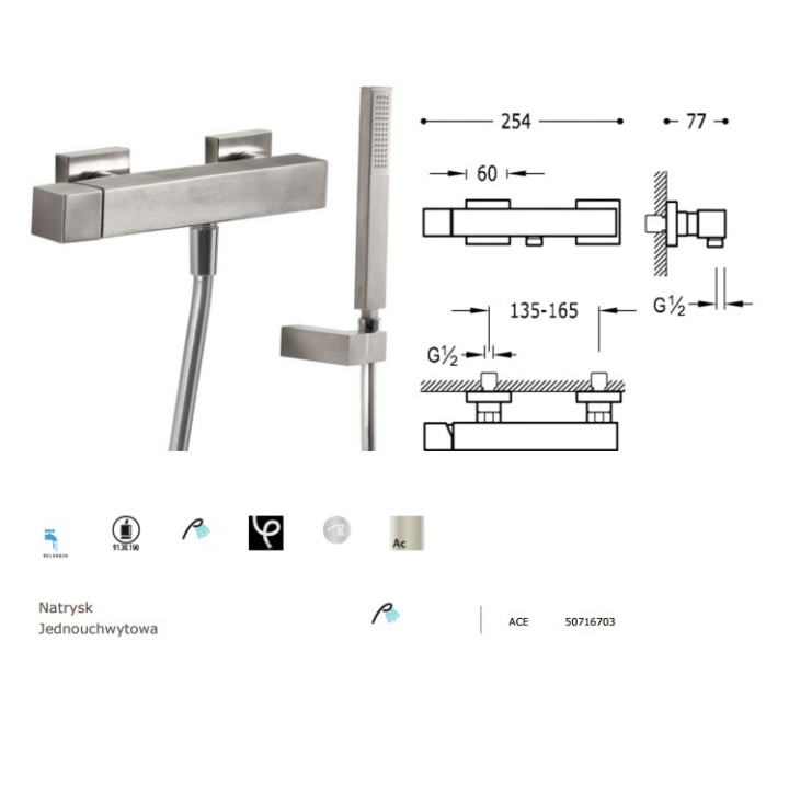 Bateria natryskowa Tres Cuadro, stalowa- sanitbuy.pl