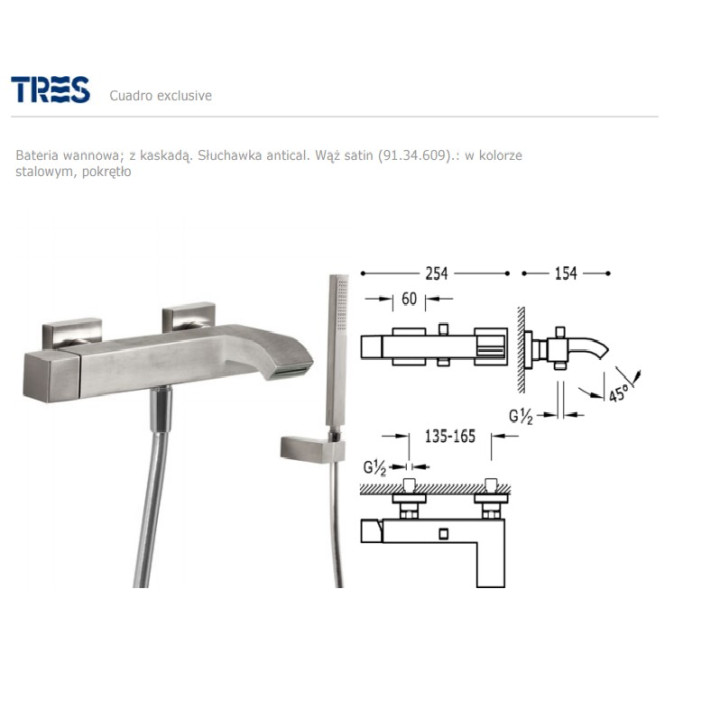 Bateria wannowa Tres Cuadro, stalowa- sanitbuy.pl