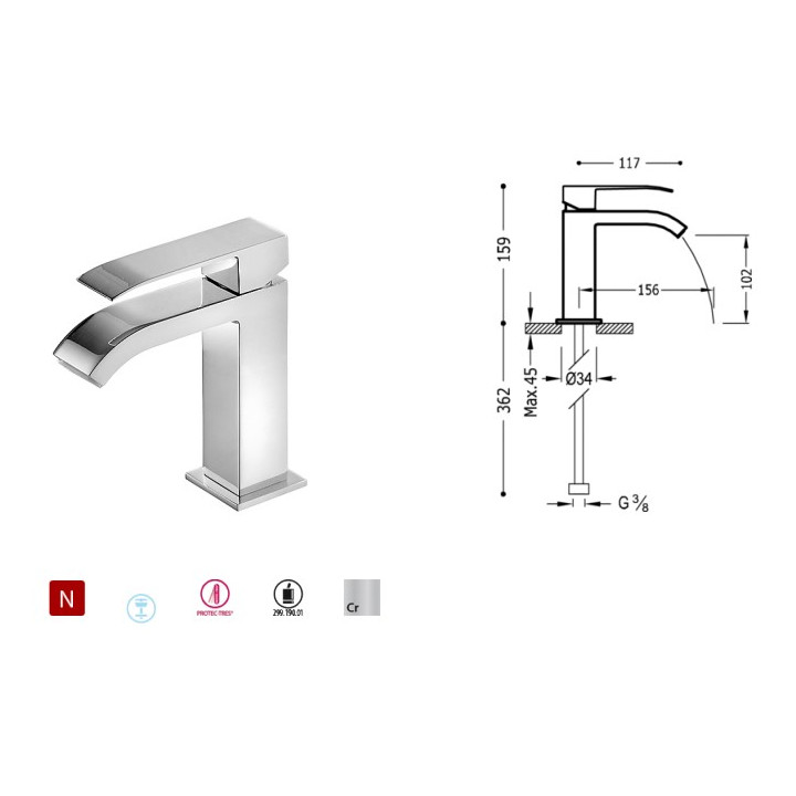 Bateria umywalkowa Tres Cuadro 16 cm, chrom- sanitbuy.pl