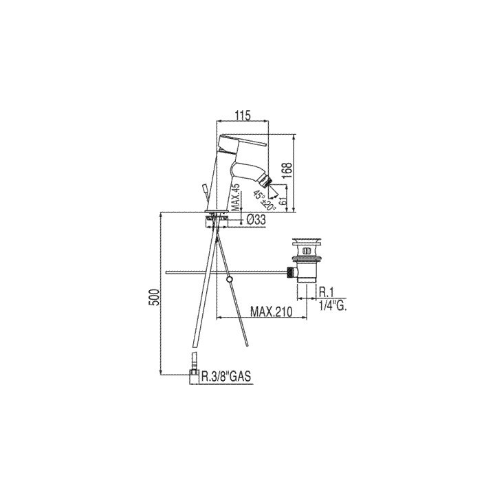 Bateria bidetowa Tres - Lex z korkiem automatycznym, chrom- sanitbuy.pl
