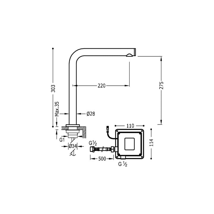 Bateria umywalkowa elektroniczna Trestronic stojąca na podczerwień TOUCH TRES- sanitbuy.pl