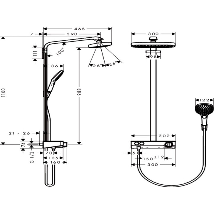 Zestaw prysznicowy Hansgrohe Raindance Select E300 2jet, DN15- sanitbuy.pl